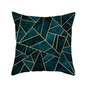 Nordic dark green pillowcase with gold geometric marble pattern on white background