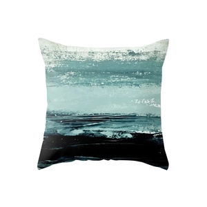 Square abstract geometric oil painting cushion cover in teal and navy blue short plush