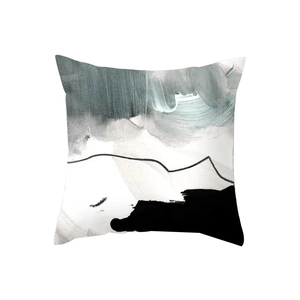 Modern abstract geometric oil painting pillow cover in black gray and white velvet