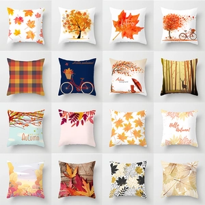 Autumn Maple Leaf Throw Pillow Case Polyester Peach Skin Square Cushion Cover For Sofa Harvest Season Home Decoration