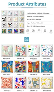 Abstract Matisse style pillow covers set in peach skin fabric with 12 geometric art patterns