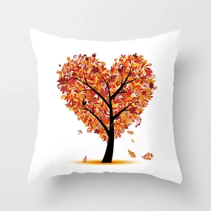 Square fall pillow cover featuring a red heart-shaped autumn tree on white fabric