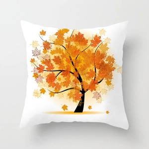 Square fall maple tree pillow cover with vibrant orange and yellow digital leaf prints