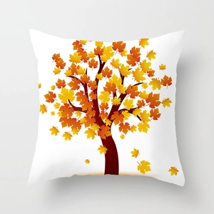 Autumn maple tree throw pillow cover in orange and yellow gradient on white background
