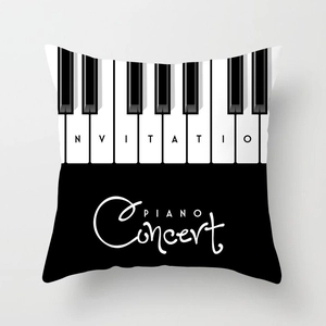 Modern minimalist piano theme cushion cover with black and white musical key design