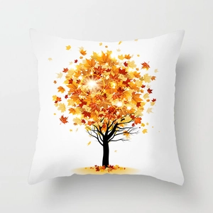 Macro detail of high-quality stitching on white autumn maple leaf pillow case