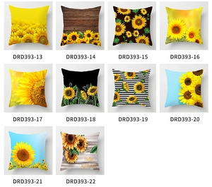 Macro view of sunflower pillow cover designs featuring floral patterns and autumn themes