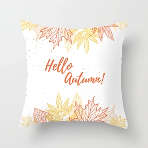 White square autumn maple leaf pillow cover with Hello Autumn artistic lettering