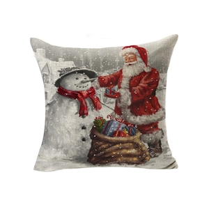 Linen Christmas pillow case with Santa Claus and Snowman festive holiday decor