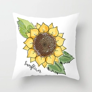 Modern white square pillowcase featuring a bright sunflower illustration and script text