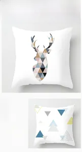Detail of geometric elk pattern and triangle print on soft peach skin fabric pillowcase