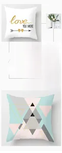 Detail of modern geometric deer throw pillow covers with Morandi patterns and heart motifs