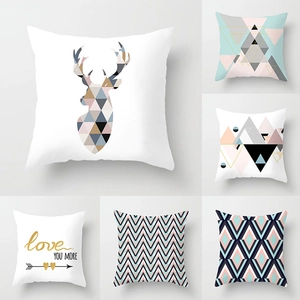 Modern Geometric Deer Pattern Decorative Pillowcase Peach Skin Polyester Square Throw Pillow Cover For Sofa Home Decor
