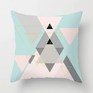 Modern geometric triangle peach skin pillowcase with gold lines for home decor