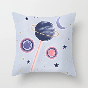 Dettaglio della federa per cuscino quadrata serie luna con motivi galattici fatti a mano
