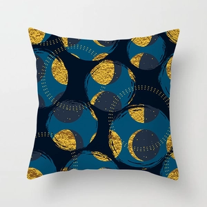 Federa per cuscino serie luna con trama dorata e motivo astratto blu scuro moderno