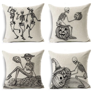 Halloween Schedel Linnen Kussensloop Gotisch Schets Skelet Pompoen Kussenhoes Decoratieve Sierkussenhoes Voor Thuisfeest Geen Inzet
