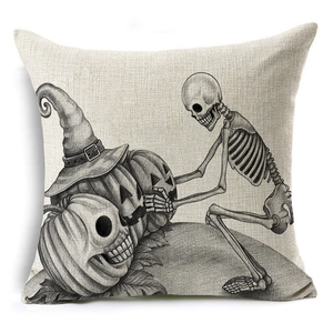 Halloween schedel en pompoen linnen kussensloop voor feestelijke woondecoratie