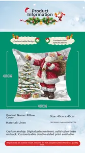 Linen Christmas pillow case measuring 45x45cm with Santa Claus digital printing