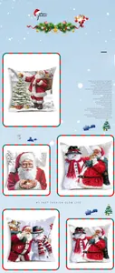 Collage of square Christmas pillow covers with Santa, snowman and tree patterns