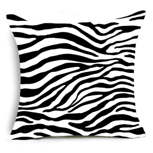 Modern square throw pillow cover featuring dynamic black and white zebra animal print pattern