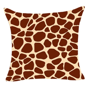 Classic giraffe print square cushion cover in dark brown and beige tones on white background