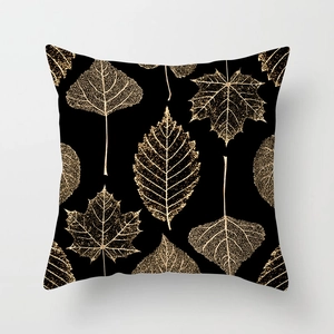 Modern Black Gold Geometric Leaf Pattern Throw Pillow Cover Polyester Peach Skin Decorative Cushion Case For Sofa Home Decor