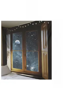 Detail of star galaxy tapestry showing sharp digital print quality and Earth view