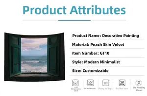 Detailing GT10 wall tapestry care instructions with ocean view and peach skin fabric specs