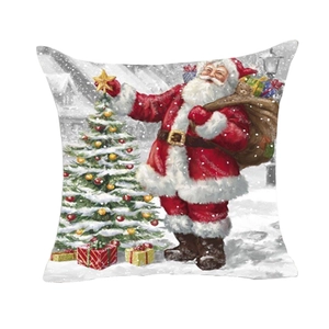 Festive Santa Claus and Christmas tree throw pillow cover with high-quality fabric texture
