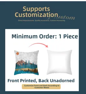 Detail view of the custom cushion cover showing forest landscape print and blank template