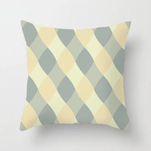 Retro geometric lattice square pillowcase with grey-green and cream yellow arc pattern
