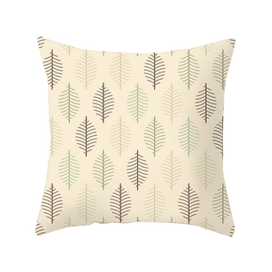 Linen plaid pillowcase with abstract leaf patterns in brown and green for sofa decor