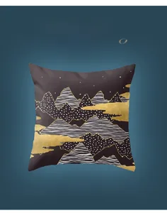 Detail of digital printed cushion cover with golden mountain and starry night design