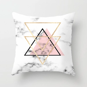 Nordic pink marble geometric pillow case with golden and black triangular patterns