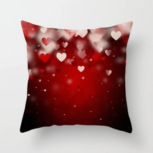 Detail view of Valentine decorative pillowcase featuring a romantic red heart bokeh design