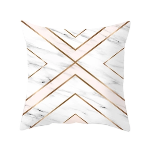 Pink marble cushion cover with rose gold geometric lines and modern nordic style