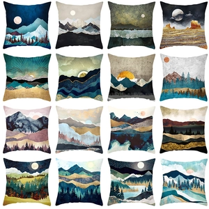 Modern Minimalist Gold Mountain Abstract Art Pillowcase Polyester Printed Cushion Cover For Sofa Living Room Home Decor