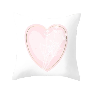 Nordic pink marble heart cushion cover with golden floral geometric pattern on white base