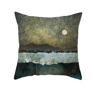 Artistic golden peak mountain and starry night sky square decorative pillowcase for sofa