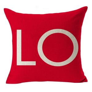 Red linen Valentine's Day throw pillow cover with white LO letters and linen texture