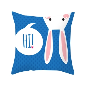 Modern Easter bunny pillowcase with blue dots and a cute white rabbit graphic