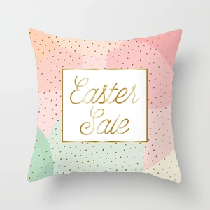 Easter Sale decorative square pillowcase with pastel geometric patterns and gold dots