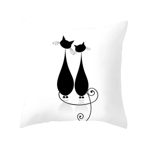 Federa per cuscino quadrata minimalista con stampa gatto nero su lino bianco