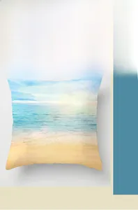 Detail of digital printed cushion cover showing clear beach waves and sunset scenery