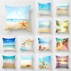 Summer Beach Ocean Theme Throw Pillowcase Peach Skin Polyester Decorative Cushion Cover Seashell Starfish Print Home Decor