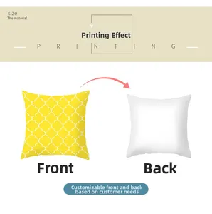 Detail of yellow geometric pillowcase showing the printed front and plain white back cover