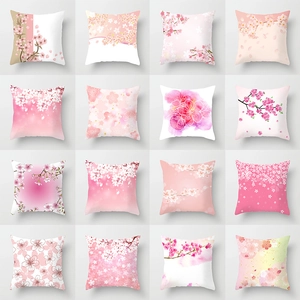 Pink Cherry Blossom Peach Skin Pillow Case Modern Minimalist Square Sofa Cushion Cover For Home Living Room Bedroom Decor