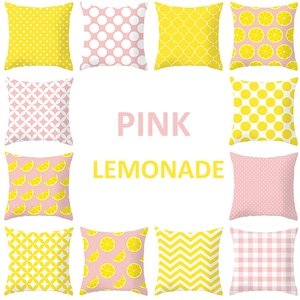 Modern Minimalist Polyester Peach Skin Cushion Cover Pink Lemonade Theme Fruit Geometric Print Square Decorative Pillowcase For Sofa Living Room Home Decor