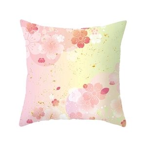 Pink sakura floral peach skin pillowcase with golden foil accents on a white background